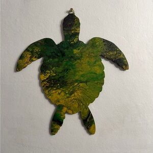 Original Abstract Art 13x14 Turtle Green,Yellow,Black Handmade
